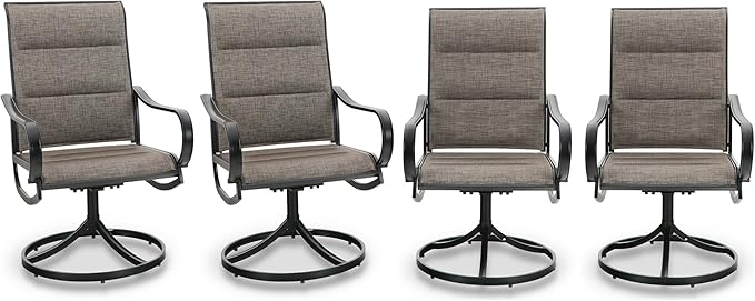 PHI VILLA Swivel Outdoor Chairs Set of 4, All Weather Mesh Fabric Patio Dining Chair with Padded Textilene & E-Coating Metal Frame for Deck Lawn Garden