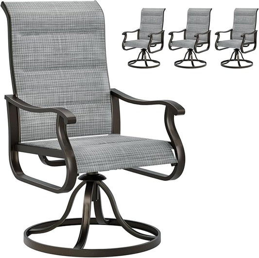 UDPATIO Patio Swivel Dining Chairs Set of 4, Outdoor Swivel Chairs High Back with Padded All Weather Textilene Metal Rocking Frame for Lawn Garden Backyard, Grey White