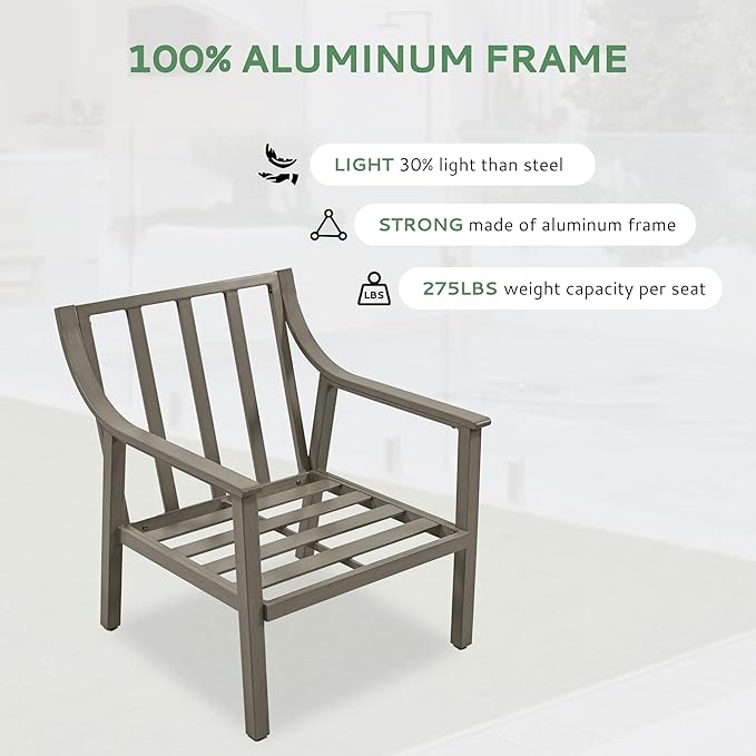 Patio Conversation Sets 4 Pieces - Aluminum Loveseat Outdoor Furniture Sets with Thick Cushion, Coffee Table and Chairs Set of 2, Rustproof and Waterproof for Porch Deck Yard, Grey