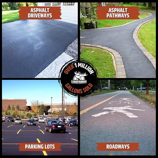 Liquid Rubber Driveway Restore Sealant - Highly Flexible Asphalt Coating Fills Cracks and Revitalize, Kit- Includes 5 Gallon Sealer, 1 Gallon Asphalt Patch, 4 x Crack Filler 10.2 oz, Patio Cleaner 1G