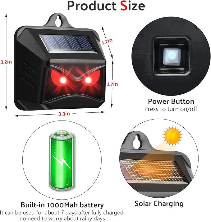 18 Pack Solar Control Light Nocturnal Animal Repeller Outdoor Deterrent Devices Light Sensor Animal Repellent for Skunk Deer Coyote Fox Raccoon Cat Garden Yard Farm Chicken Coop (Black)