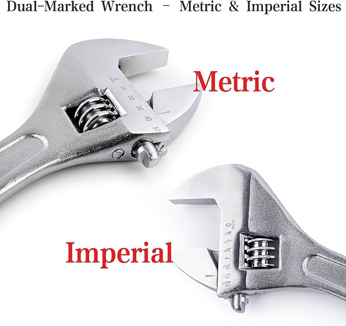 Navegando Large Adjustable Wrench 15" Heavy Duty, Professional Grade, 15 Inch Large Wrench – Drop Forged Steel, 47mm Max Opening, Metric & Imperial Scale, for Automotive, Plumbing, Industrial