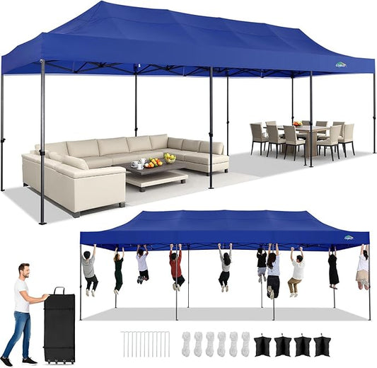 COBIZI 10x30 Pop up Canopy Heavy Duty Without Sidewalls, Easy Set-up Commercial Outdoor Party, 100% Waterproof Wedding Canopy Gazebo, 3 Height Adjustable with Wheeled Bag, Dark Blue