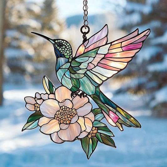 Hummingbird Christmas Ornament Bird Lovers Suncatcher Window Hanging Acrylic Stained Glass Effect Art Garden Decor Unique Gift for Mom Bird Watchers Thanksgiving