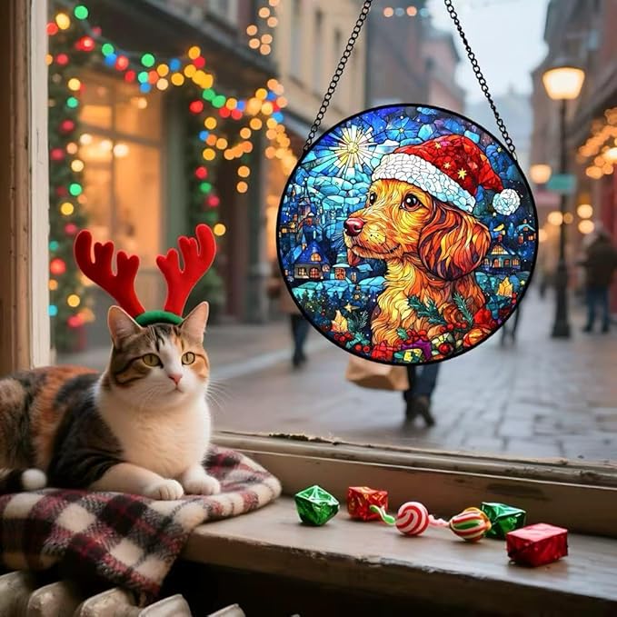Stained Glass Window Hanging - Christmas Eve in Rural America Suncatcher fof Garden Home Decor for Women Mon Grandma Friends