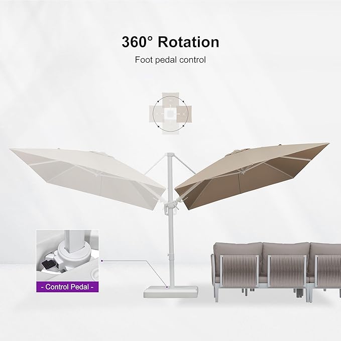 PURPLE LEAF 8' X 11.5' Right-left Tilt Patio Umbrella Swivel White Cantilever Umbrella with Tilt Aluminum Outdoor Umbrella with 360° Rotation for Deck Pool Garden, Beige