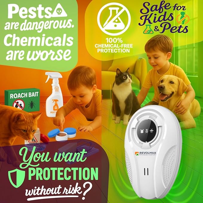 T-27, Ultrasonic Pest Control Repeller - Electronic & Ultrasound, Indoor Plug-in Repellent - Get rid of - Rodents, Mice, Squirrels, Bats, Insects, Bed Bugs, Ants, Fleas, Spiders, Roaches (6 Pack)