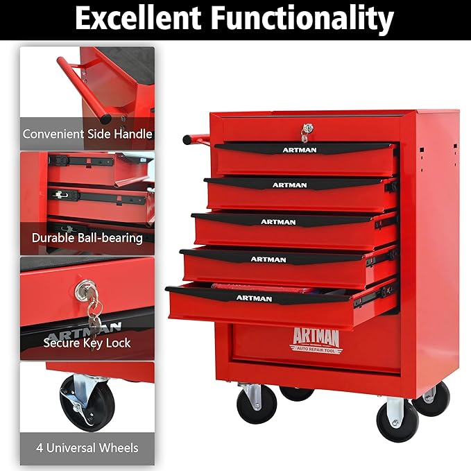 6 Drawers Rolling Tool Box on Wheels, Multifunctional Tool Cart, Drawers Rolling Trolley Organizer Tool Storage Chest for Warehouse,Garage,Workshop,Repair Shop (6 Drawers-30.5" H)