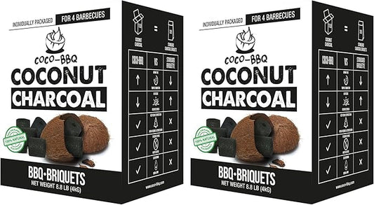 Coconut Charcoal BBQ Briquettes | Organic, Long-Burn, High Heat, Low Ash, No Sparks | Perfect for Christmas & Winter Grilling, Cookouts, Smokers & Roasting | Even Burn & Mild Flavor - 2PACK