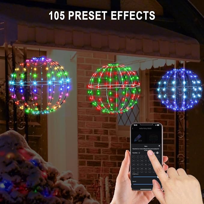 3 Pack 16” Outdoor/Indoor LED Christmas Light Balls, Smart Hanging Tree Decor Sphere Lights, Dimmer Color Changing, App & Remote Control, Timer, Waterproof, Holiday, Patio, Wedding Decor