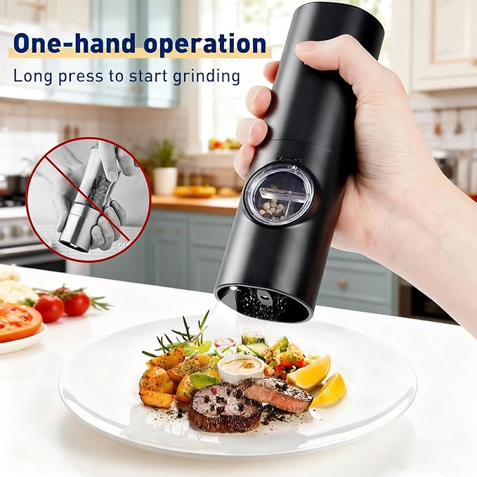 Electric Salt and Pepper Grinder Set,Battery Powered Automatic Pepper Mill with Adjustable Coarseness,Seasoning Tools for Kitchen BBQ Restaurant Outdoor, Dining or Gifting