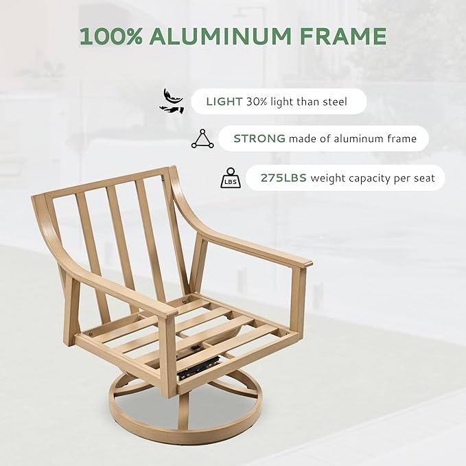 3-Piece Patio Conversation Bistro Sets, Outdoor Aluminum Bistro Sets with Thick Cushion, Modern Side Table and Swivel Chairs Set of 2, Rustproof and Waterproof for Porch Deck Garden, Beige