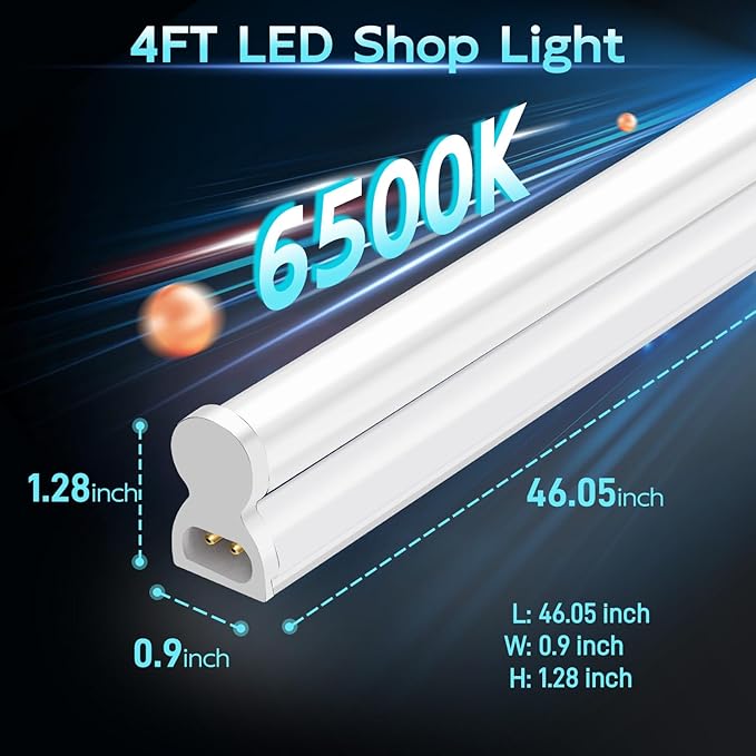 hykolity 2 Pack LED Shop Light 4FT, T5 Integrated Single Fixture, 22W, 2200lm, 6500K Super Bright White, Linkable Shop Light, Utility Shop Lights, Corded Electric with Built-in ON/Off Switch