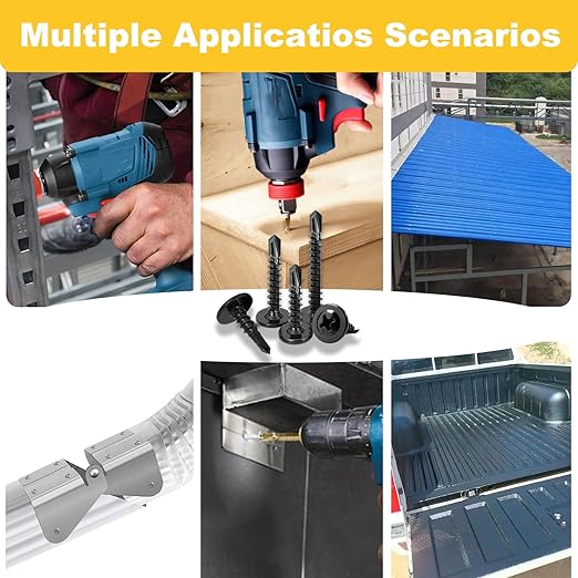180 PCS #8 Self-Tapping Screws Assortment Kit with Driver,410 Stainless Steel Black Galvanized Pan Head Self Drilling Screws in 6 Sizes(1/2", 5/8", 3/4", 1", 1-1/4", 1-1/2")