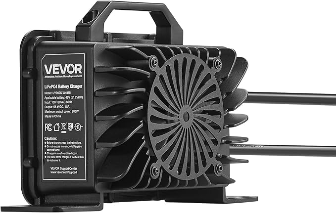 VEVOR 48V 18A Lithium Battery Charger, 58.4V, AC-DC LiFePO4 Smart Charger, with Waterproof Connector, LED Indicator, 0V Activation, for LiFePO4 Deep Cycle Rechargeable Batteries of Boat, RV, IP68