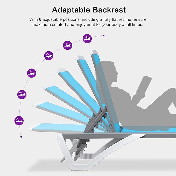 PURPLE LEAF Patio Chaise Lounge Chair Outside Aluminum Plastic Stackable Tanning Chairs for Pool Sunbathing Beach Deck Outdoor Lounger, Turquoise Blue