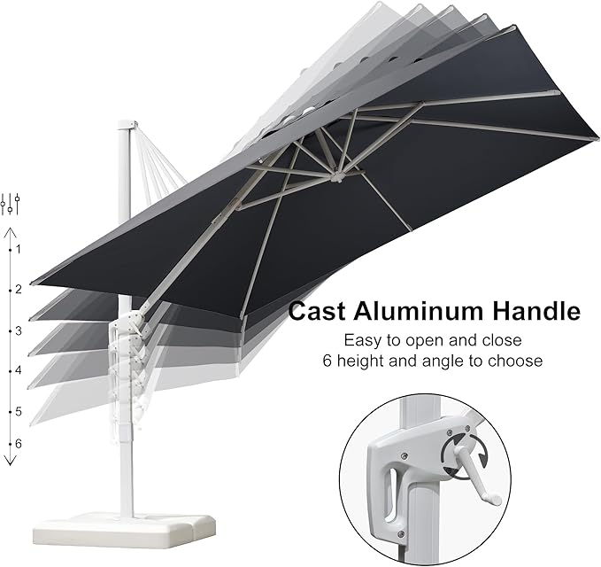 PURPLE LEAF 10' × 13' Patio Umbrella White Cantilever Umbrella Aluminum Square Outdoor Offset Umbrella Hanging Windproof with 360° Rotation for Garden Deck Pool, Light Grey