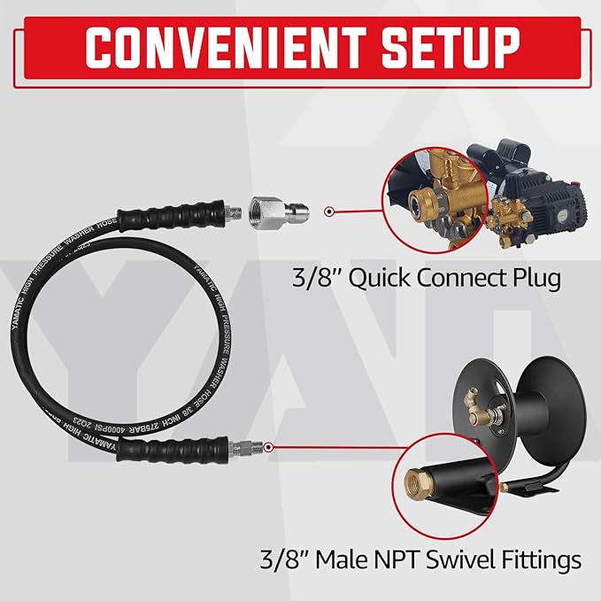 YAMATIC Pressure Washer Whip Hose 5FT, Hose Reel Connector 3/8" for Power Washing, Swivel 3/8" Quick Connector Jumper, 4000 PSI High Durability Cold Hot Water Max. 212°F