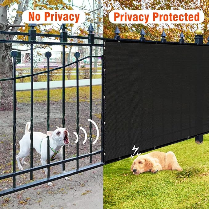 iCover 6x25ft Privacy Screen Fence, Outdoor Fencing Panels, Garden Windscreen Mesh Shade Sail Net Barrier, Include Reinforced Bindings and Brass Grommets Cable Zip Ties, Black