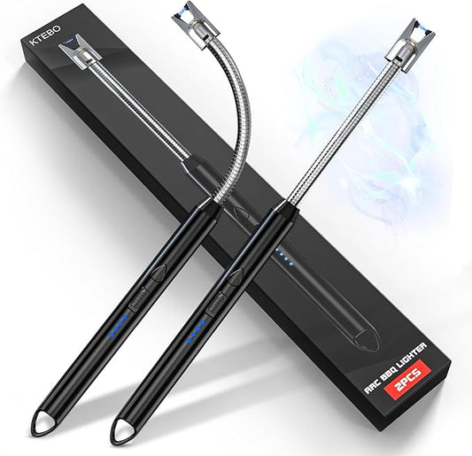 2 Pack Plasma Arc Electric Lighters Rechargeable - USB Long Reach for Scented Candles, BBQ Grill &Camping - Windproof Design Lighters - Stocking Stuffers