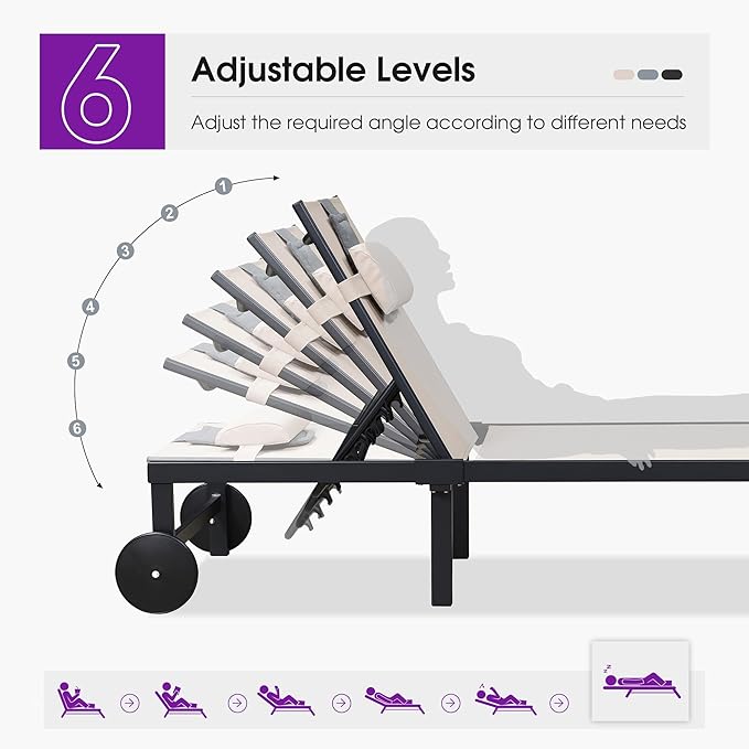 PURPLE LEAF Outdoor Tanning Lounge Chair Set with Face Hole Aluminum Adjustable Chairs Wheels Pillows and Table for Poolside Beach Patio Reclining Sunbathing Lounger Beige