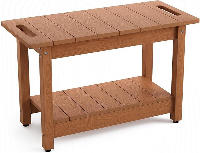 Stoog 24" Shower Bench, Waterproof Shower Stool for Shaving Legs, Adjustable and Non-Slip Feet, Shower Chair for Inside Shower, Brown