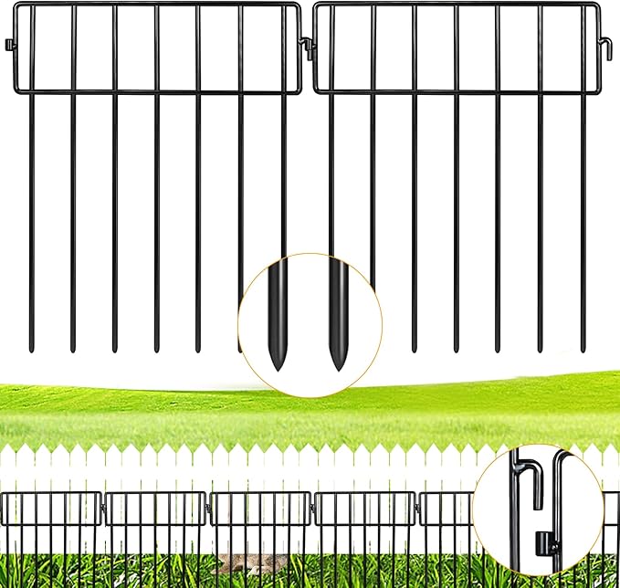 ADAVIN 54 Pack Animal Barrier Fence, 15 in(H) X 54 Ft(L) Dog Digging Fence Barrier, 1.5in Spike Spacing Rustproof Metal No Dig Garden Fences for Dog Rabbit, Fences Blocker for Outdoor Yard Patio