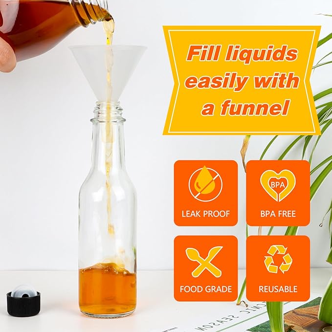 Hot Sauce Bottles 5 oz, 35 Pack Glass Woozy Bottles with Leak Proof Black Caps, Shrink Capsules & Brush, 150ml Empty Bottles for Hot Sauces, Home Bottling, Oils, Vanilla Extract & Gifts