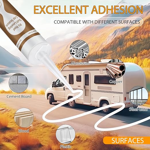 Self-Leveling RV Roof Sealant 10-Packs, Camper Roof Sealants - Flexible, Waterproof & UV-Resistant, Self-Leveling Caulking Agent Solves Problems Such as RV Leakage