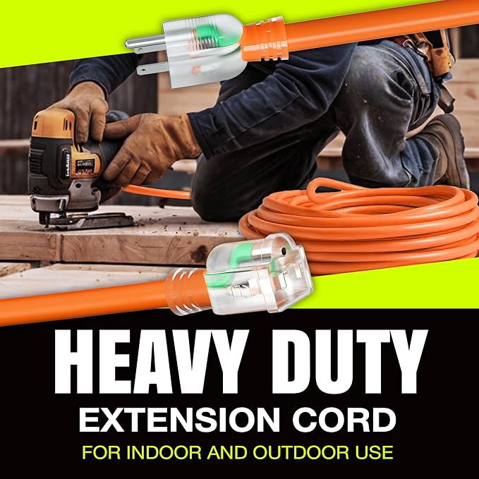 100ft Outdoor/Indoor Extension Cord 12/3 Gauge Extra Heavy Duty 3 Prong SJTW, Waterproof, Flexible Cold-Resistant Long Power Cord,15A 125V 1875W, Orange by LifeSupplyUSA