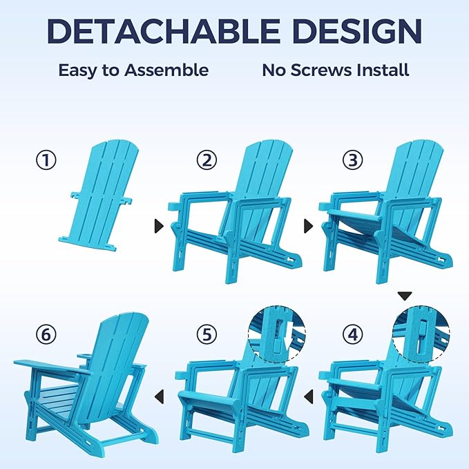 Adirondack Chairs Set of 2,Adirondack Chair with Cup Holder,Wooden Textured Plastic Fire Pit Chair,All-Weather Outdoor Patio Chairs for Lawn,Backyard Deck, Porch,400LBS Heavy-Duty,Sky Blue