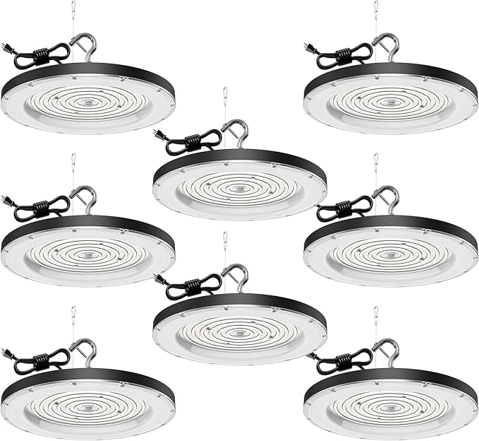 8 Pack LED High Bay Lights 200W 5000K AC110V-130V with US Plug - 20000 LM Commercial Bay Lighting for Barn Warehouse Garage