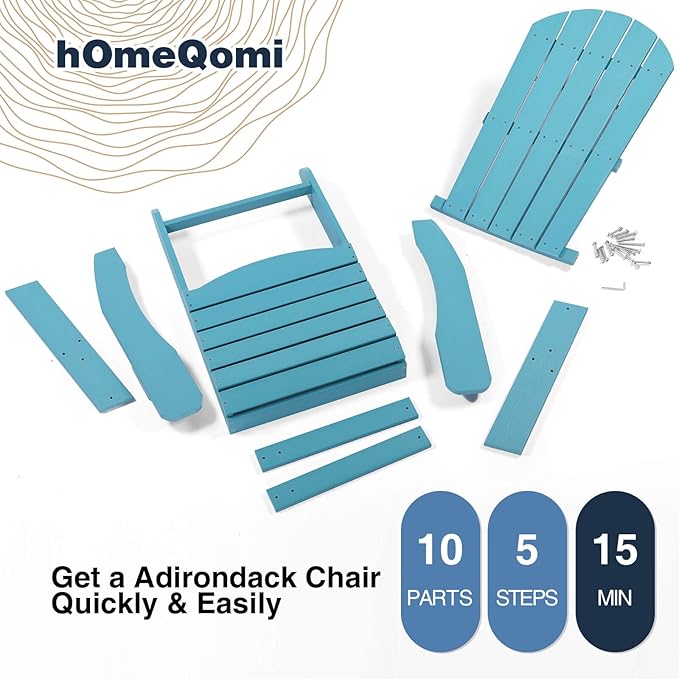 Adirondack Chairs Set of 2, All Weather Resistant Plastic Chairs with Cup Holder, 5 Easy Steps to Install, Outdoor Chairs for Patio, Garden, Backyard Deck, Lawn, Fire Pit - Lake Blue