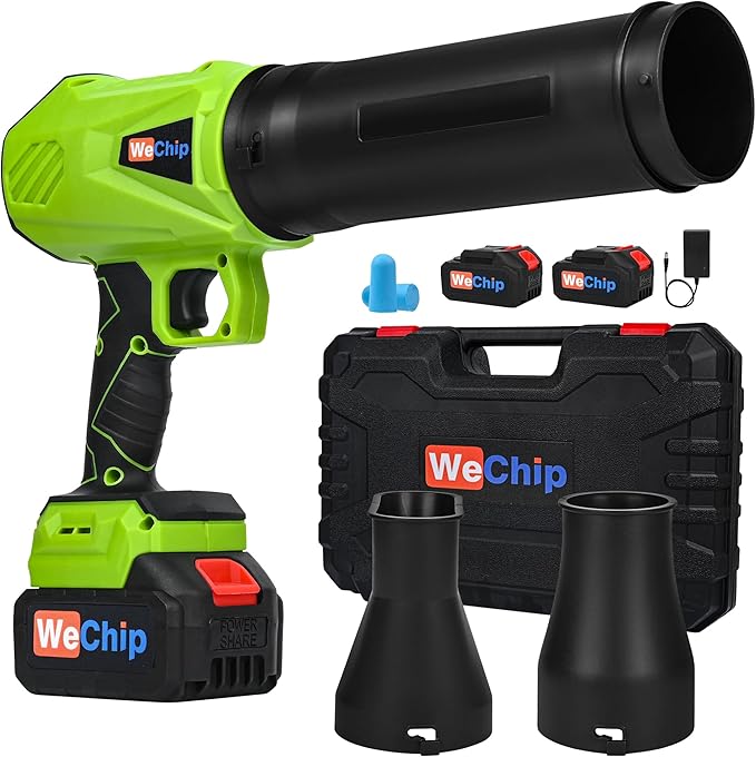 Leaf Blower Cordless 30000 RPM with Battery and Charger,Lightweight Electric Handheld Blower with 3 Replaceable Air Nozzles Used for Lawn Care, Yard Cleaning, Snow Blower, Dust Collector (Green)