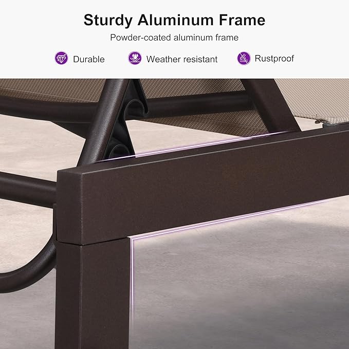 PURPLE LEAF Outdoor Chaise Lounge Chair Set of 3, Pool Lounge Chair for Outside, Aluminum Patio Chaise Lounger with Adjustable Backrest and Wheels for Deck, Outside, Lawn, Garden, Taupe