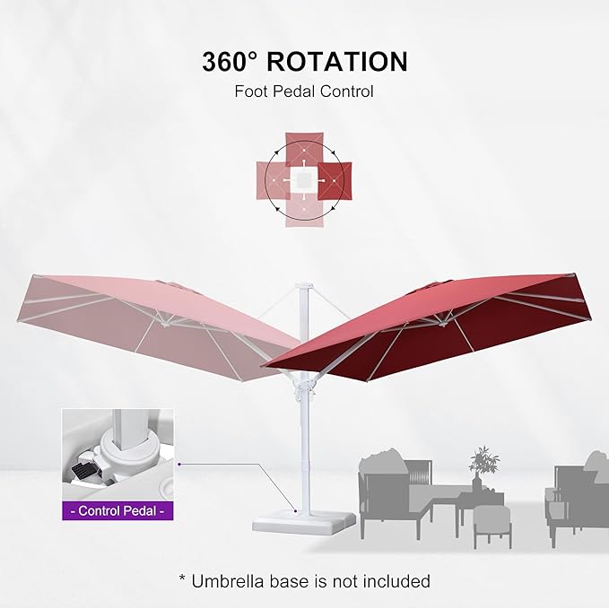 PURPLE LEAF 10 FT Patio Umbrella White Cantilever Umbrella Aluminum Square Outdoor Offset Umbrella Hanging Windproof with 360° Rotation for Garden Deck Pool, Red