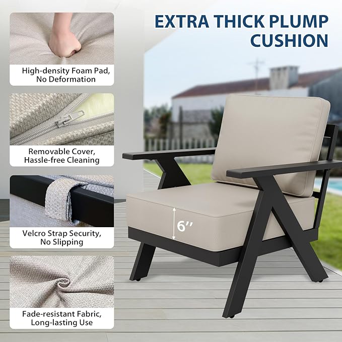 COOS BAY Iron Luxe Modern 3 Piece Outdoor Bistro Set, Patio Chairs and Side Table, Outdoor Seating Set for Balcony, Deck, Porch, or Garden, Black/Beige