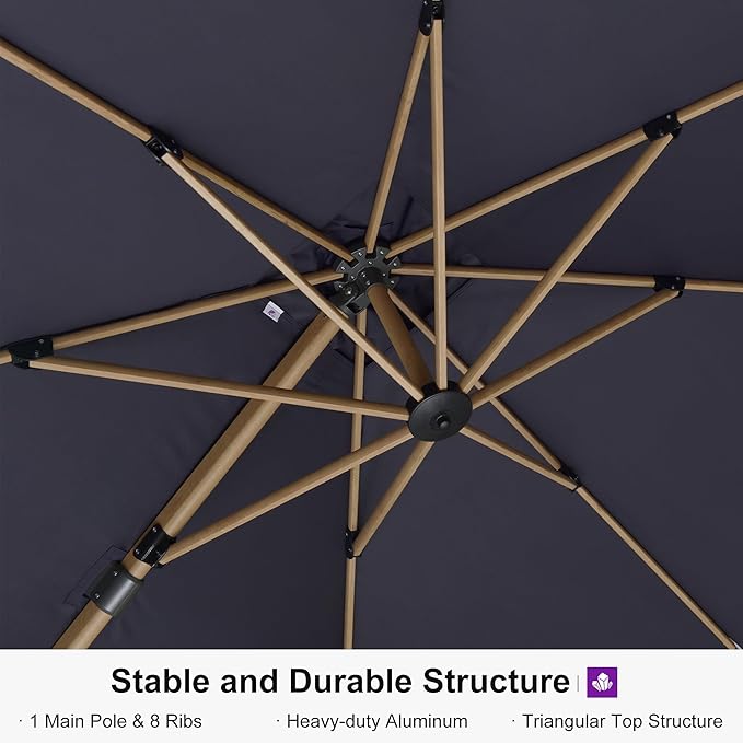 PURPLE LEAF 10FT Patio Umbrella Square Cantilever Umbrella Teak Finished Aluminum Frame Large Windproof Offset Outdoor Sun Umbrellas for Beach Pool Deck, Navy Blue