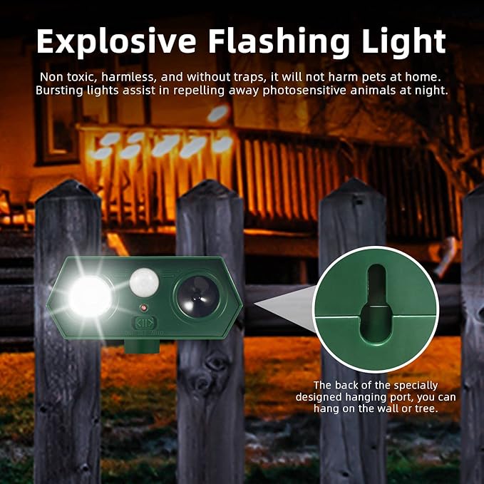 4Pack Solar Ultrasonic Animal Repellent,Waterproof Deer Repellent Devices with Motion Detection,2025 Cat Repellent Outdoor Squirrel Skunk Rabbit Dog Raccoon Bird Deterrents Animal Repeller for Yard