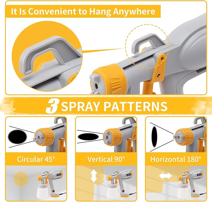 Paint Sprayer - Ultra-Light Electric Spray Gun with 5 Nozzles & 3 Spray Patterns, Perfect for Furniture, Cabinets, Fences, Walls, Doors, Garden Projects & DIY Home Improvement(Grey)