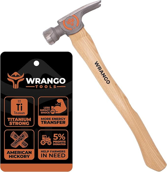 Wrango Tools Titanium Framing Hammer – 14oz Head, 17in Wood Handle, Milled Face, 38mm Diameter Pole