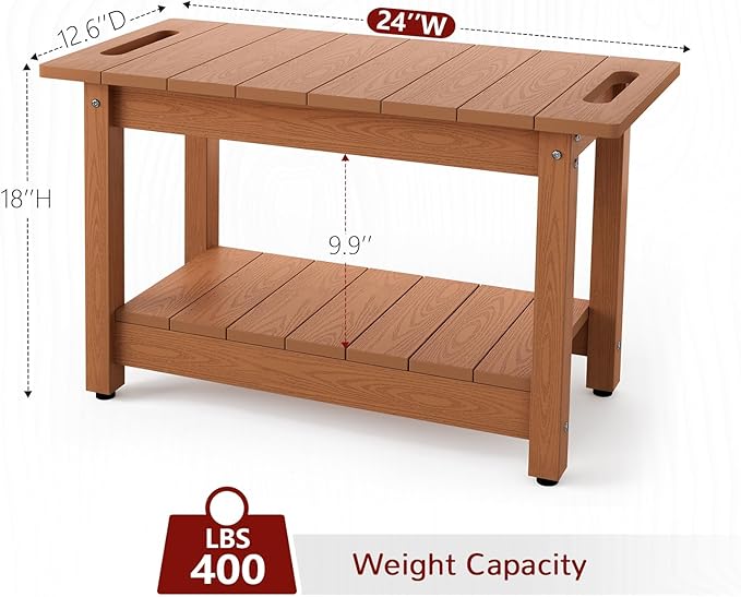 Stoog 24" Shower Bench, Waterproof Shower Stool for Shaving Legs, Adjustable and Non-Slip Feet, Shower Chair for Inside Shower, Brown