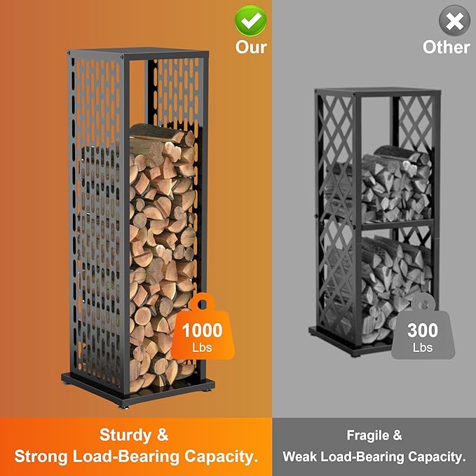 Firewood Rack, Wood Stacker Firewood Outdoor, Black Metal, 44.1 Inches, 1000 lbs Capacity, Indoor Decorative Wood Holder for Woodshed, Storeroom, Basement (Ellipticalhole)