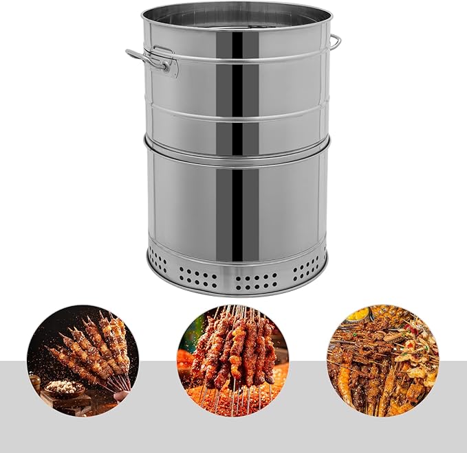 Large Smokeless Portable Charcoal Grills,Stainless BBQ Grill Barrel,Portable Barbecue Grill Allows 50 skewers,360° Rotating Outdoor Barbecue Grill for Indoors and Outdoors