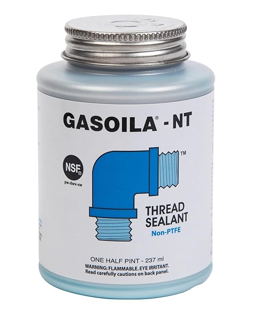 Gasoila NT Pipe Thread Sealant, High-Performance Leak Protection, NSF, Made in USA, Free of PFAS, 1/2 Pint Brush-in-Cap, -50°F to 400°F, for Metal & Plastic, Seals to 6,000 PSI