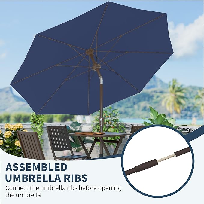 PatioKingdom 11FT Patio Umbrella,Outdoor Umbrella with Push Button Tilt and Crank,Market Table Umbrella with 8 Sturdy Fiberglass Ribs UV Protection(Navy, 11FT)
