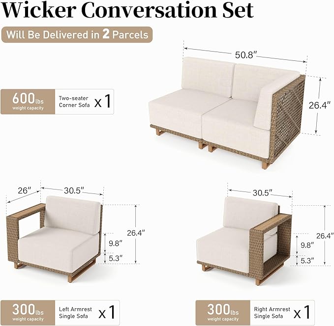 L Shaped Patio Couch,Outdoor Rattan Wicker Patio Furniture with 10''Ultra-Thick Cushions,All Weather Patio Sectional Set for Lawn Garden Backyard,Beige