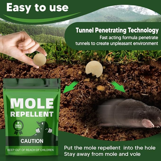Mole Repellent Outdoor, Gopher Repellents, Vole Repellent for Lawn, Natural Groundhog Repellent, Safe for People & Pets, Mole Repellent for Lawn and Garden, 3 Months Protection -8P