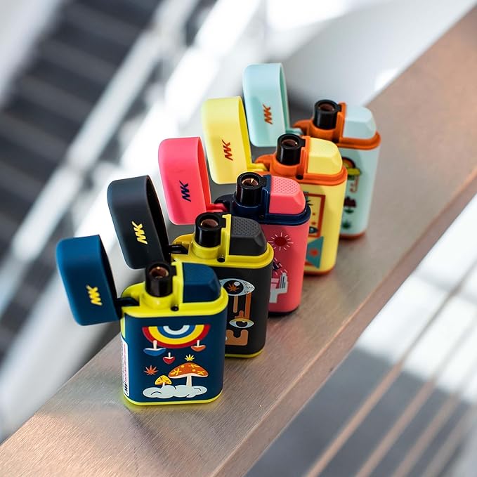 MK Lighter 5-Pack Torch Flame Pocket Lighters, Refillable and Multipurpose, Ideal for Candles, BBQ, Camping, and Everyday Use (Trip-5PC)
