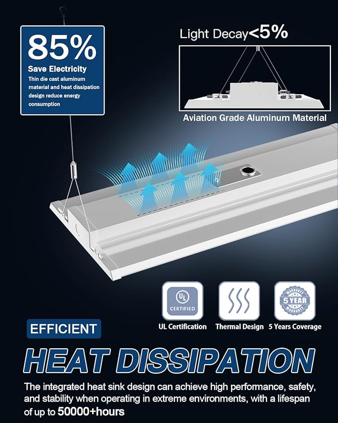 LED Linear High Bay Light, 130W 19500LM 0-10V Dimmable 5000K Daylight, Adjustable High Bay LED Shop Lights Lighting Fixtures for Garage Warehouse Workshop, UL